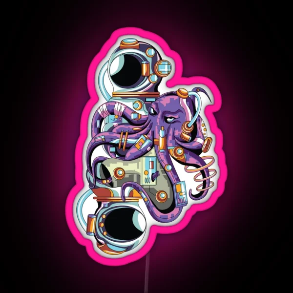 Astronaut Octopus Abstract Funny Astronaut RGB Neon Sign