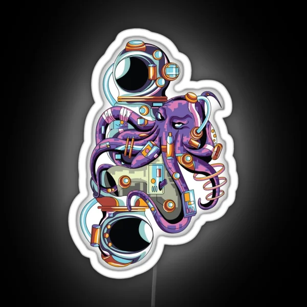 Astronaut Octopus Abstract Funny Astronaut RGB Neon Sign