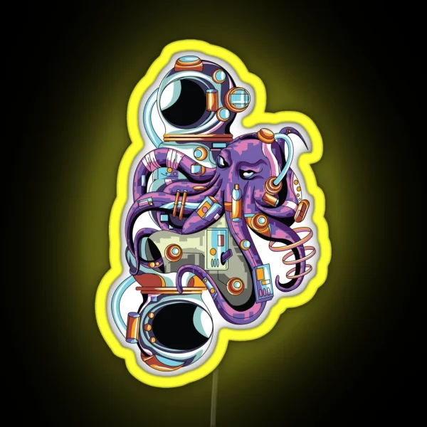 Astronaut Octopus Abstract Funny Astronaut RGB Neon Sign