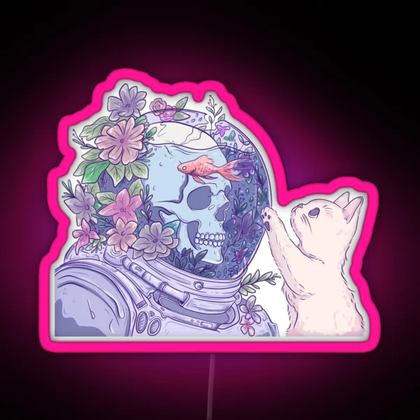 Astronaut Skeleton With Kitten Cosmic Companionship RGB Neon Sign