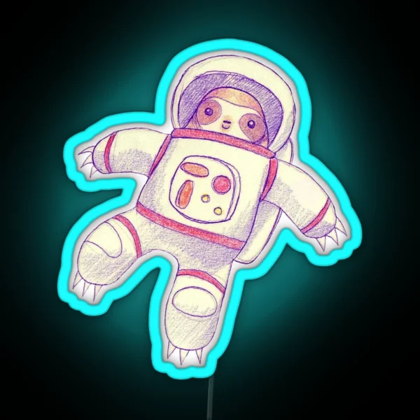 Astronaut Sloth Drawing RGB Neon Sign