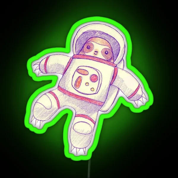 Astronaut Sloth Drawing RGB Neon Sign