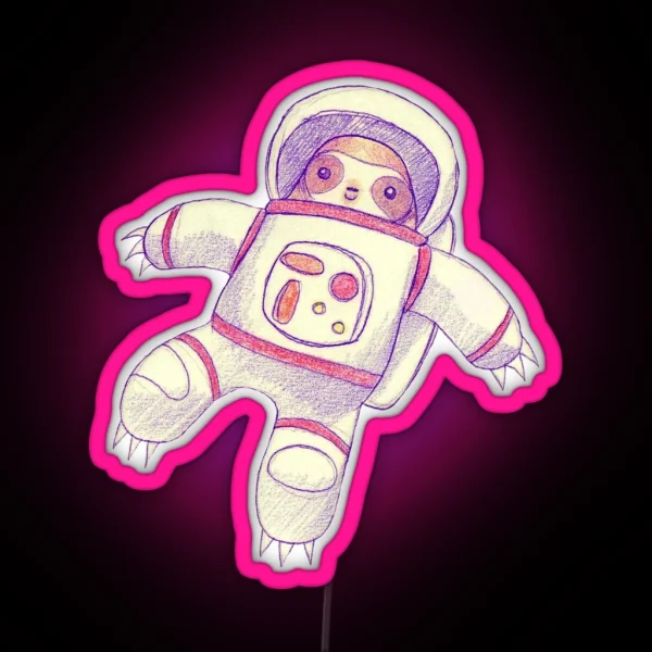 Astronaut Sloth Drawing RGB Neon Sign