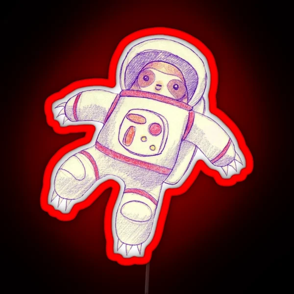 Astronaut Sloth Drawing RGB Neon Sign