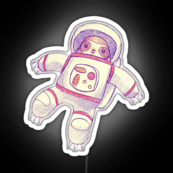Astronaut Sloth Drawing RGB Neon Sign