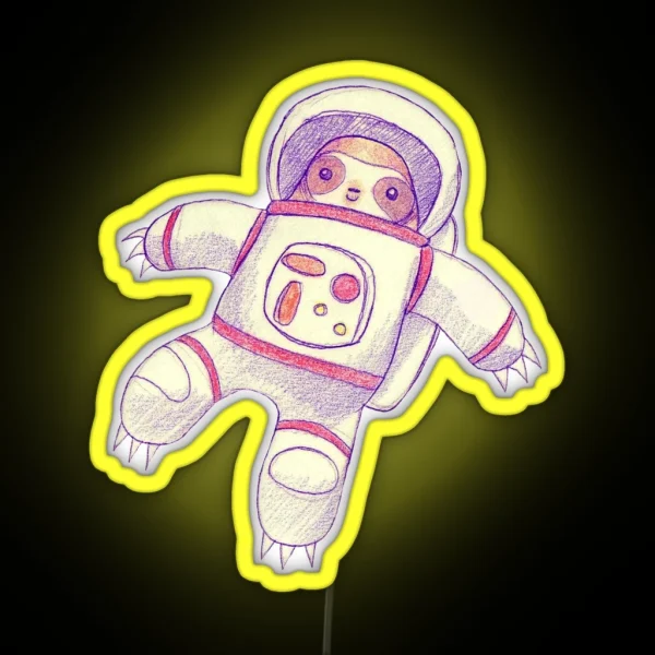Astronaut Sloth Drawing RGB Neon Sign
