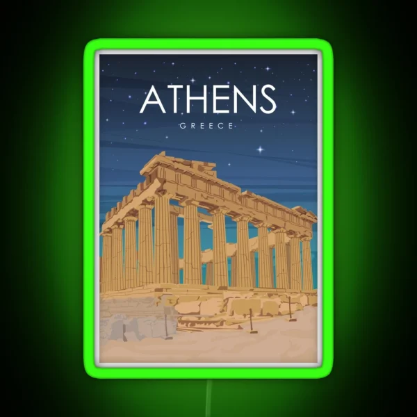 Athens Greece Ruins At Night Travel Poster RGB Neon Sign