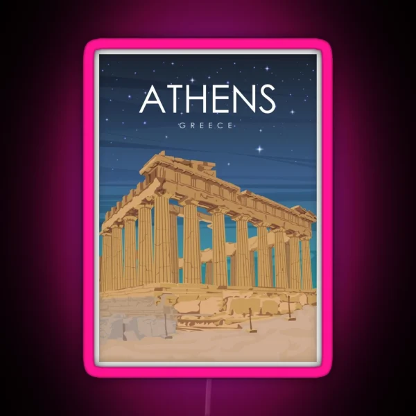Athens Greece Ruins At Night Travel Poster RGB Neon Sign