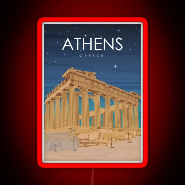 Athens Greece Ruins At Night Travel Poster RGB Neon Sign