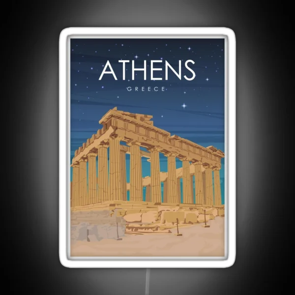 Athens Greece Ruins At Night Travel Poster RGB Neon Sign