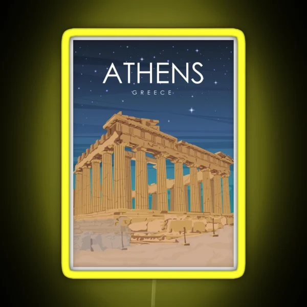 Athens Greece Ruins At Night Travel Poster RGB Neon Sign