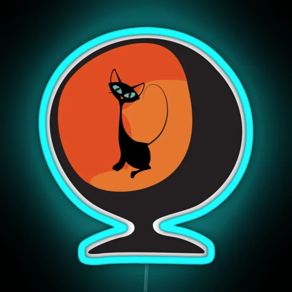 Atomic Cat Sitting On 50s Retro Chair RGB Neon Sign