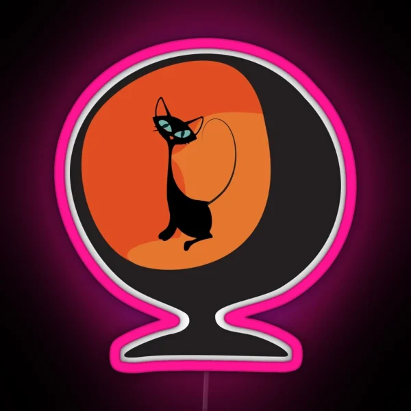 Atomic Cat Sitting On 50s Retro Chair RGB Neon Sign