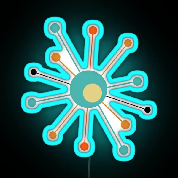Atomic Era Star Teal Blue Orange Black Yellow Mid Mod RGB Neon Sign