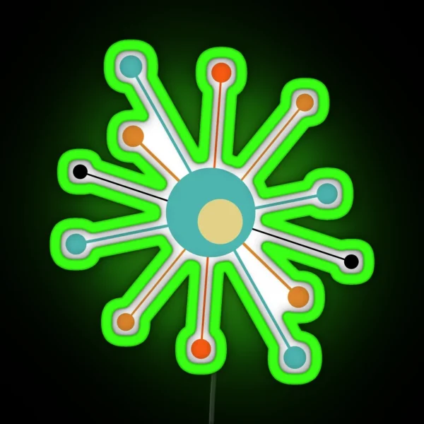 Atomic Era Star Teal Blue Orange Black Yellow Mid Mod RGB Neon Sign
