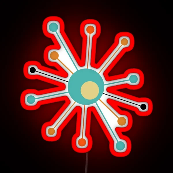 Atomic Era Star Teal Blue Orange Black Yellow Mid Mod RGB Neon Sign