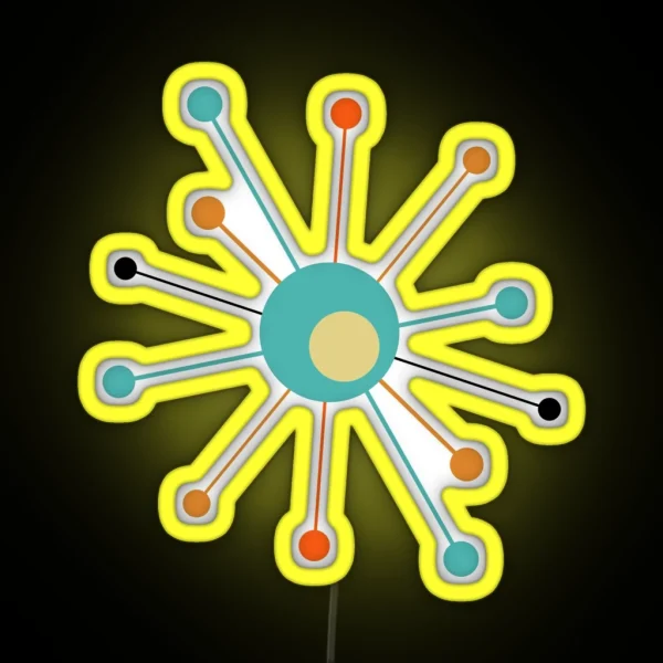 Atomic Era Star Teal Blue Orange Black Yellow Mid Mod RGB Neon Sign