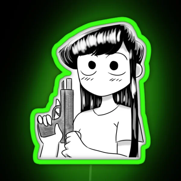 Attractive Alluring Teenager Beautiful Komi San With A RGB Neon Sign