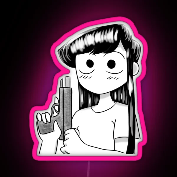 Attractive Alluring Teenager Beautiful Komi San With A RGB Neon Sign