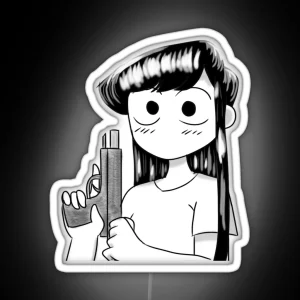 Attractive Alluring Teenager Beautiful Komi San With A Gun From The Anime Komi San Cant Communicate RGB Neon Sign