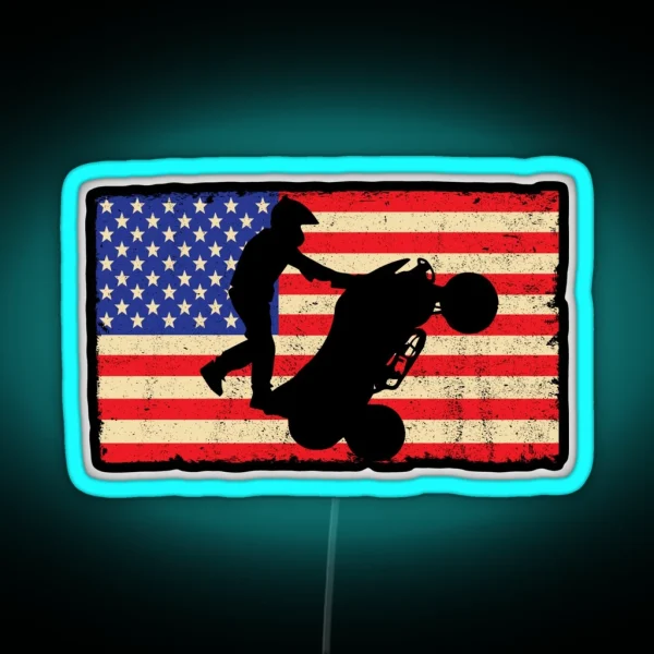 ATV Quad American Flag Four Wheeler Wheelie Design RGB Neon Sign