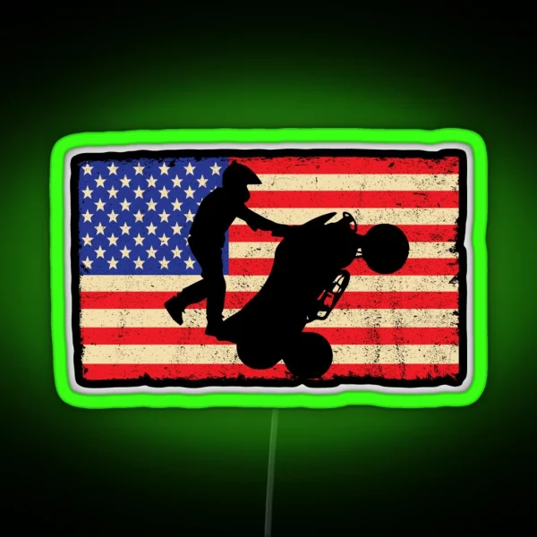 ATV Quad American Flag Four Wheeler Wheelie Design RGB Neon Sign