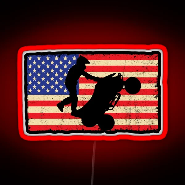 ATV Quad American Flag Four Wheeler Wheelie Design RGB Neon Sign