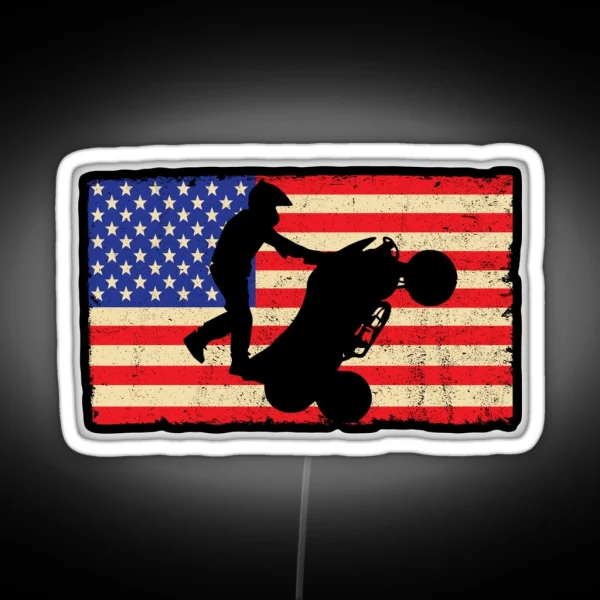 ATV Quad American Flag Four Wheeler Wheelie Design RGB Neon Sign