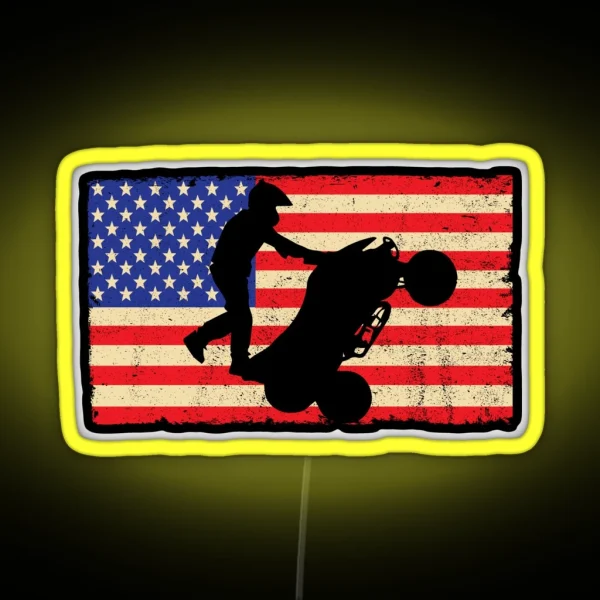 ATV Quad American Flag Four Wheeler Wheelie Design RGB Neon Sign