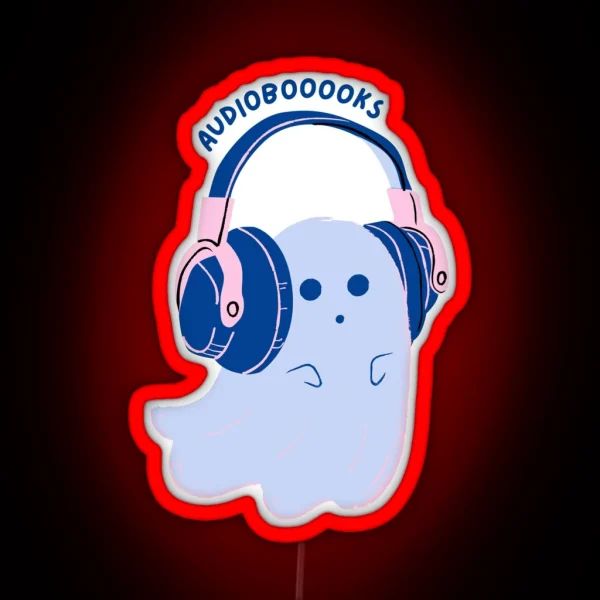 Audiobooooks Cute Blue Ghost Listening To An Audiobook RGB Neon Sign