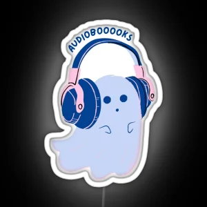 Audiobooooks Cute Blue Ghost Listening To An Audiobook RGB Neon Sign