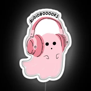 Audiobooooks Cute Pink Ghost Listening To An Audiobook RGB Neon Sign