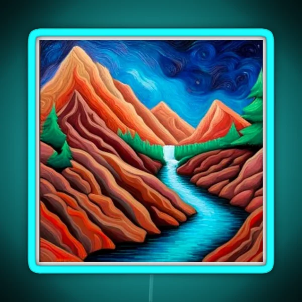 Aurora With Waterfall And Fir Trees RGB Neon Sign