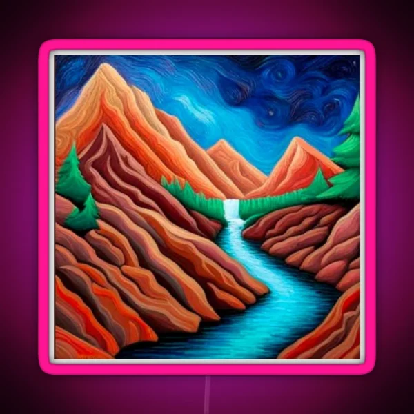 Aurora With Waterfall And Fir Trees RGB Neon Sign
