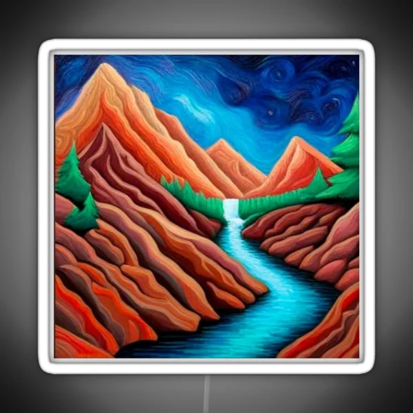 Aurora With Waterfall And Fir Trees RGB Neon Sign