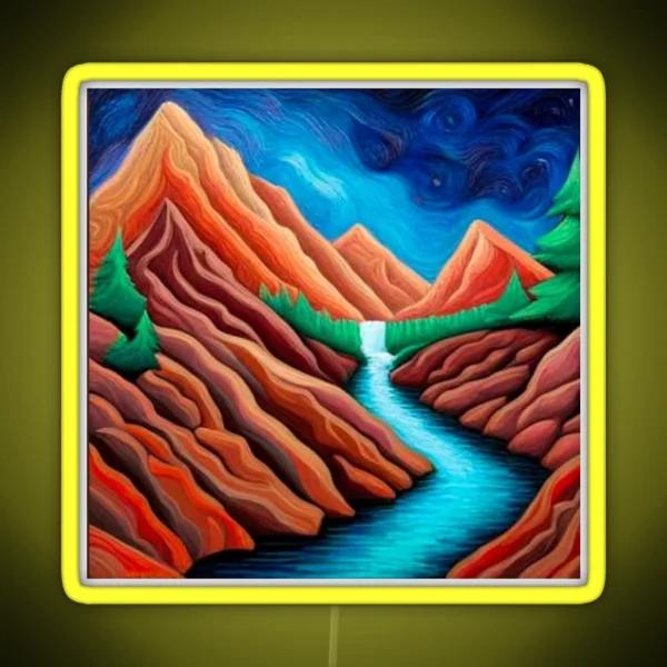 Aurora With Waterfall And Fir Trees RGB Neon Sign