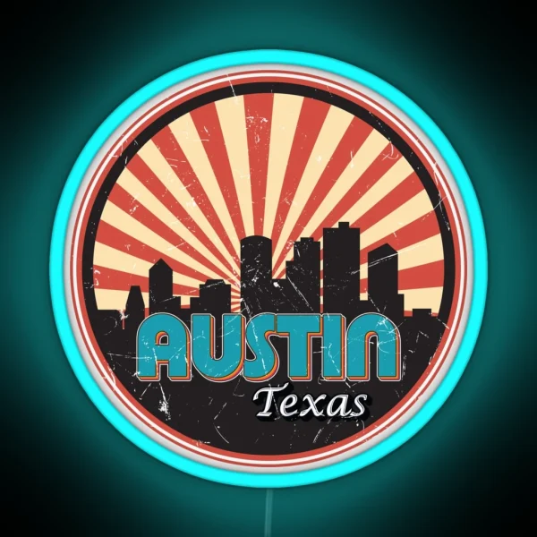 Austin Texas Tx City State Skyline Vintage Retro 1970s RGB Neon Sign