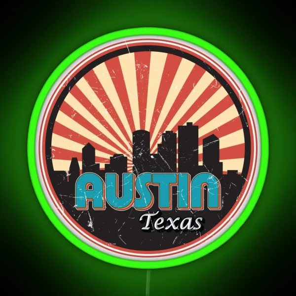 Austin Texas Tx City State Skyline Vintage Retro 1970s RGB Neon Sign
