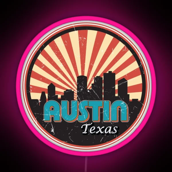 Austin Texas Tx City State Skyline Vintage Retro 1970s RGB Neon Sign