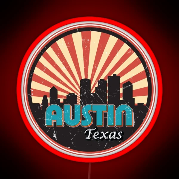Austin Texas Tx City State Skyline Vintage Retro 1970s RGB Neon Sign