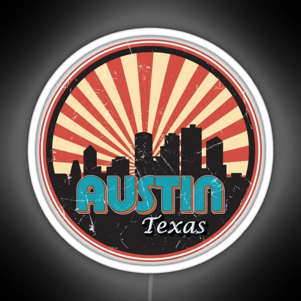 Austin Texas Tx City State Skyline Vintage Retro 1970s RGB Neon Sign