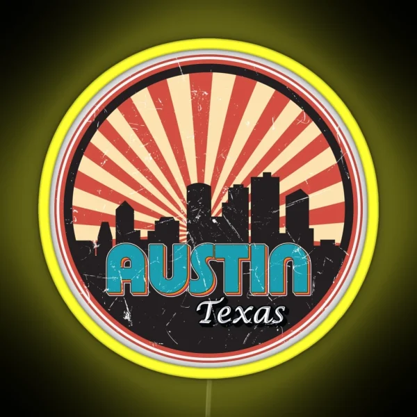Austin Texas Tx City State Skyline Vintage Retro 1970s RGB Neon Sign