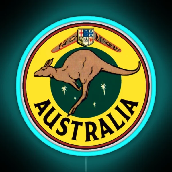 Australia Kangaroo Vintage Travel Decal RGB Neon Sign