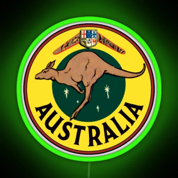 Australia Kangaroo Vintage Travel Decal RGB Neon Sign