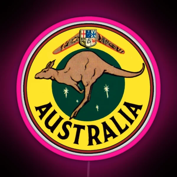 Australia Kangaroo Vintage Travel Decal RGB Neon Sign
