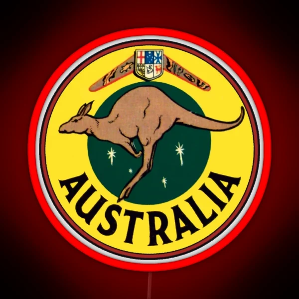 Australia Kangaroo Vintage Travel Decal RGB Neon Sign