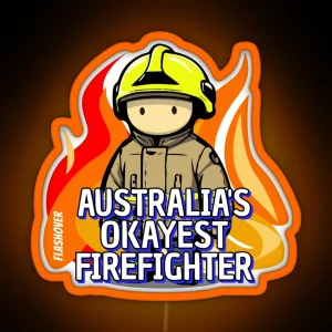 Australia S Okayest Firefighter Large Design Urban Male Yellow Helmet RGB Neon Sign