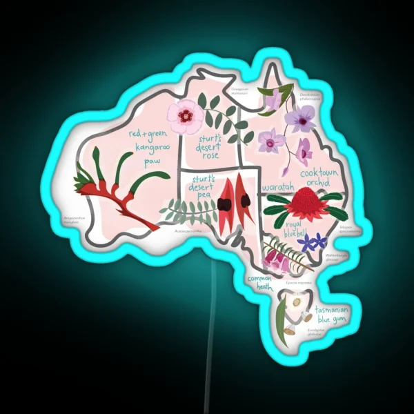 Australia State Flowers Map RGB Neon Sign