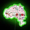 Vibrant Neon Sign Depicting Australian State Flowers and Maps