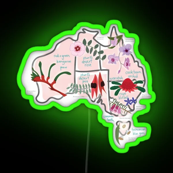 Australia State Flowers Map RGB Neon Sign